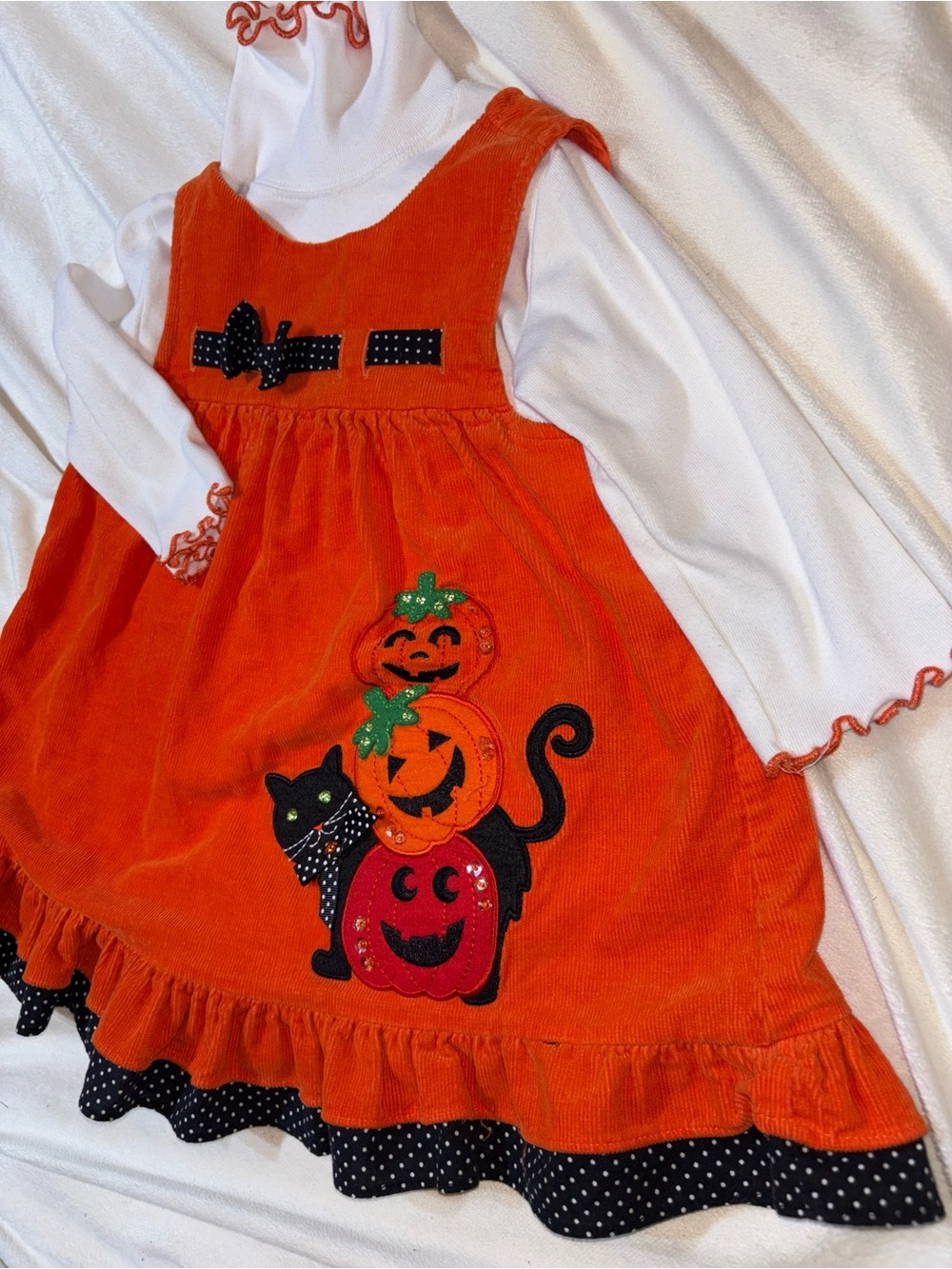 Rare Editions Orange Pumpkin Stack Corduroy Pinafore Dress 24 mo